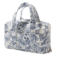 Navy Blue Flower Large Extra Big Corduroy Pencil Case Pouch 5 Compartments