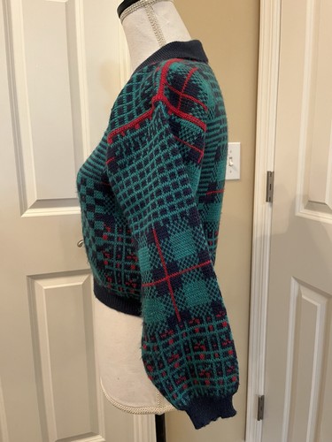VINTAGE Jacobsons XXS/XS P blau grün rot kariert Karo Funky Langarm Pullover - Bild 5 von 8