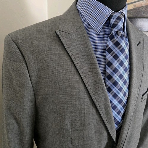 NEW Alfani Men Lrg (42-44) Blazer Gray/Black Trim Stitch Sport Coat Peak Jacket - Picture 1 of 17