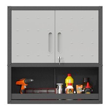 Metal Wall Mount Tool Cabinet with Locking Door & Shelf Drawer Storage