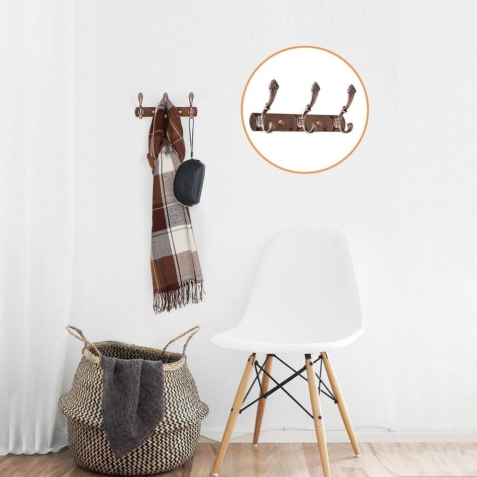 Gancho de pared doble base de acero inoxidable 9,6 pulgadas 3 ganchos soporte para toallas - cobre Foto 2 de 4