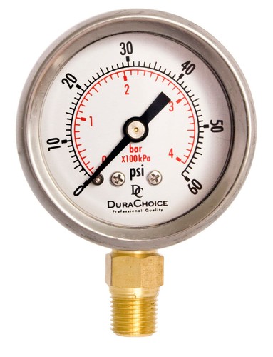 1-1/2" ölgefülltes Manometer, SS-Gehäuse, 1/8" NPT, untere Halterung, 0-60 PSI - Bild 1 von 4