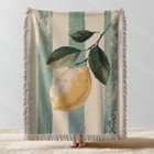 Striped Lemon Woven Throw Blanket Vintage Botanical Coastal Farmhouse Decor