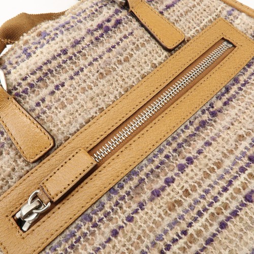PRADA Triangle Logo Tweed Leather Hand Bag Light Brown Multicolor Auth Used F/S - Picture 19 of 24