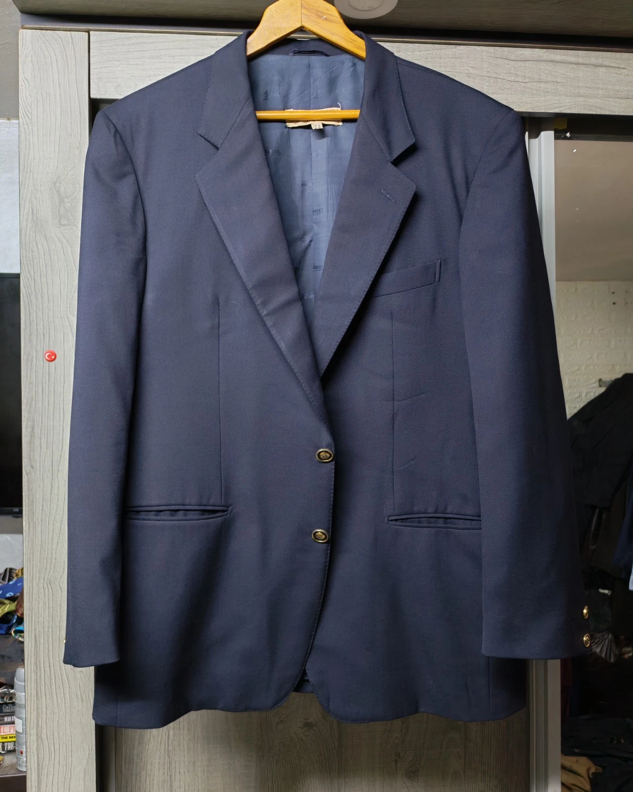 Giacca blazer tuta blu navy vintage anni 80 G. GUCCI tutto pettinato su misura bottoni oro 44R