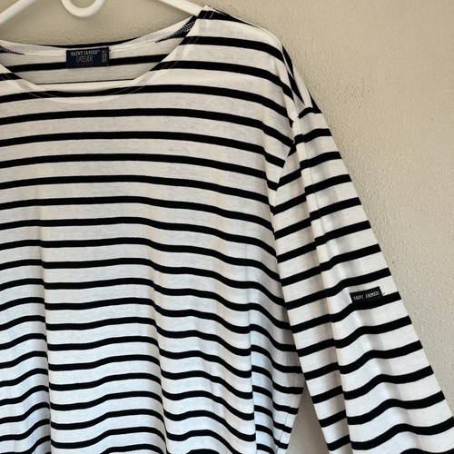 Camicia Saint James Tg 50/3XL Riga Bretone Francia Cotone Sailorcore Nero Bianco - Foto 4 di 6