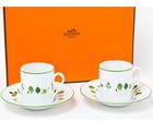 Hermes Coffee Cup Saucer Mesclun Tableware 2 set White Demitasse Auth New Unused
