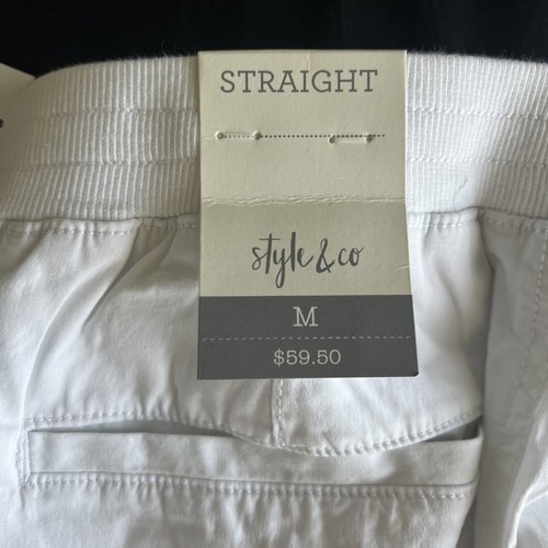Style & Co Damenhose mittelweiß mittelhoher Bund Köperband gerader elastischer Bund neu mit Etikett - Bild 5 von 6
