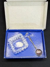 Westmoreland Sterling Silver Spoon with a Cambridge Crystal Salt cellar Vintage