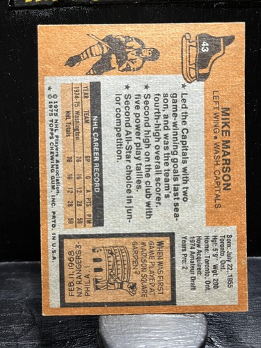 Mike Marson #43 1975-76 Topps Washington Capitals - Imagen 2 de 2