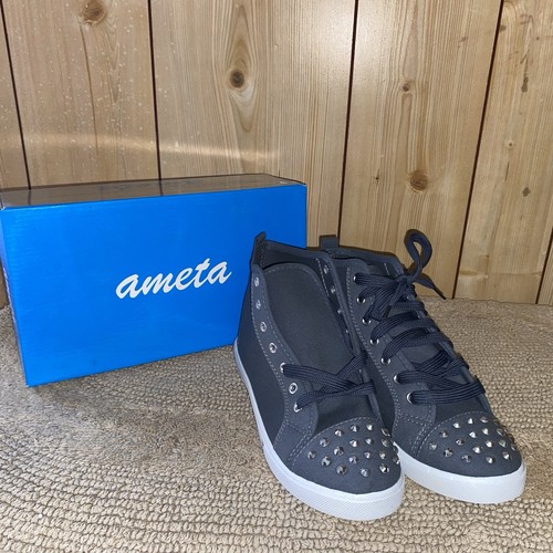 Ameta Star - 11L Grey Studded High Top Sneakers Tennis Shoes Kid's 5, 7, 9, 10 - Picture 2 of 8