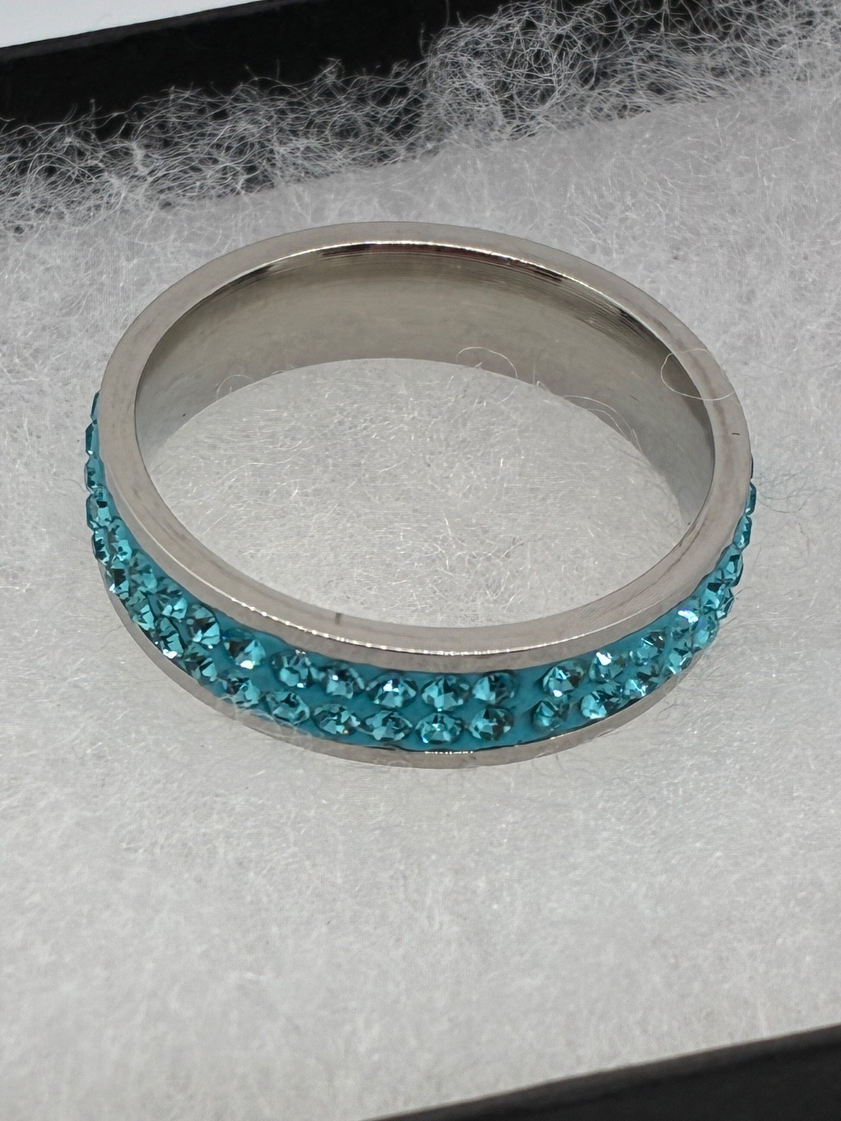 Aqua Rhinestone And Silver Stackable Ring Size 10… - image 3
