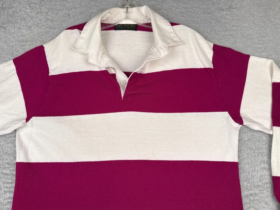 Neil Martin Polo Hombre Extra Grande Rosa Blanco Rayas Algodón Jersey Rugby Foto 4 de 4