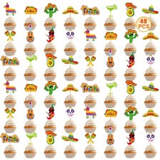 48 PCS Cinco De Mayo Cupcake Toppers, 12 Style Mexican Party Decorations, Chi...