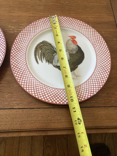 Haldon Devonshire Rooster and Hens 2 Dinner Plates (10.5”) Black White Red VTG - Picture 7 of 14