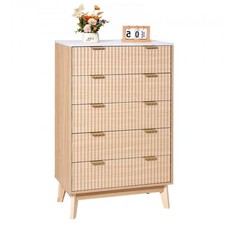 VEVOR 5 Fluted Drawer Dresser,Wooden Chest of Drawers with Sliding & Anti-tip De