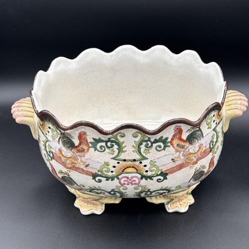 Vtg. Hua Rong Zhi Rooster footed Porcelain centerpiece Bowl /planter - Picture 2 of 13