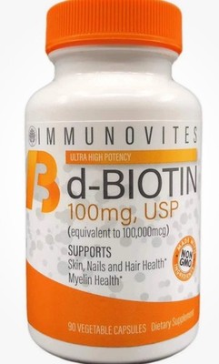 High Dose Biotin (as d-Biotin, USP) 100mg (Equivalent to 100,000mcg) 90 Capsules