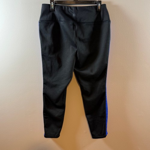 Black Active Leggings Blue Trim Athletic Pants Activewear /Fleece Lining Size LP - Picture 3 of 7