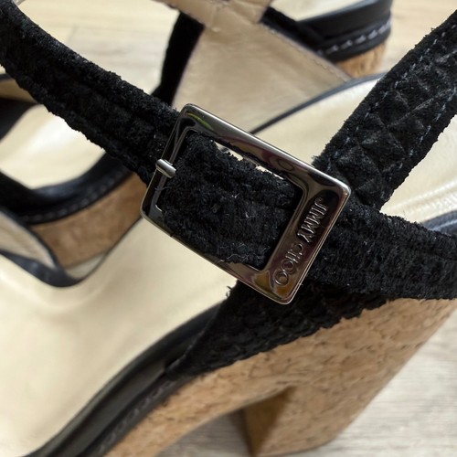 Jimmy Choo Naylor 135 Plateau Sandalen schwarz Wildleder Korkabsatz Fesselriemchen Schnalle - Bild 8 von 17