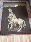 Vtg Tac Horses Reversible Brown Acrylic Fleece Throw Blanket 59”X79”