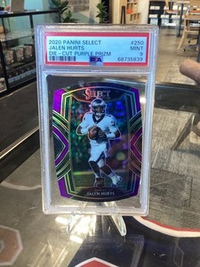 2020 Panini Select Jalen Hurts #250 Die Cut Purple Prizm PSA 9