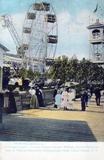 BROOKLYN NY - Coney Island Chime Tower, Ferris Wheel, Giant See-Saw Postcard-udb
