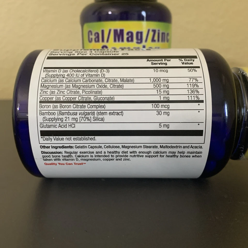 2 Natures Life Calcio Magnesio Zinc Mineral Complejo 100 Cápsulas Traza Minerales Foto 4 de 4