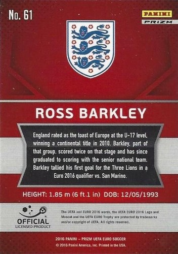 2016 Panini Prizm Campeonato de Europa Euro '16 Inglaterra Prizm Paralelo (55-65) - Imagen 12 de 18