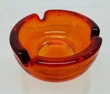 Vintage Amberina Viking Glass Ashtray 3 Slot Round