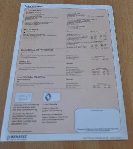 1992 Renault Master Price List Brochure Prospekt Prospectus GER Edition - Picture 3 of 3