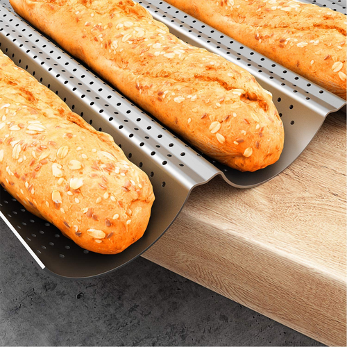 2 Pack Nonstick Perforated Baguette Pan 15" X 13" for French Bread Baking 4 Wave - Picture 6 of 12