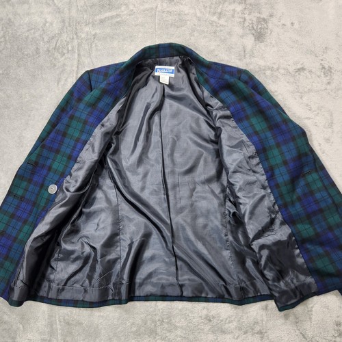 Pendleton Blazer Women Sz 6 Wool Tartan Plaid Double Breasted Jacket Gold Button - Picture 4 of 14
