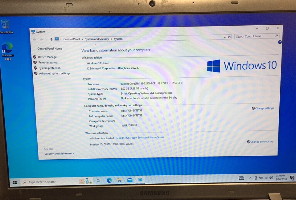 Samsung NP350V5C 15.6" Laptop i5-3210M 8GB RAM 1TB HDD Win 10 Home W/CAM H2593 - Image 3 of 4