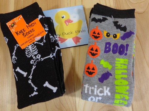 Halloween Socks Ladies 2 Pair Size 9-11 Knee High Skeletons Trick or Treat  - Picture 1 of 3