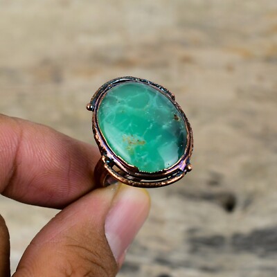 Gift Electroformed Solitaire Adjustable Ring Size Adjustable Copper Chrysoprase