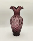 Fenton Art Glass 1993 11" Ruffled Top Diamond Optic Vase In Plum Purple Amethyst