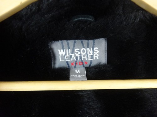 Wilson Kids Black Suede Leather Hooded Coat Faux Fur Lined ~ Kids Medium - Picture 8 of 10