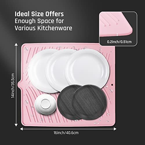 Silicone Dish Drying Mat, 16" x 14" Large Coffee Mat, Pink Kitchen - Foto 9 di 9