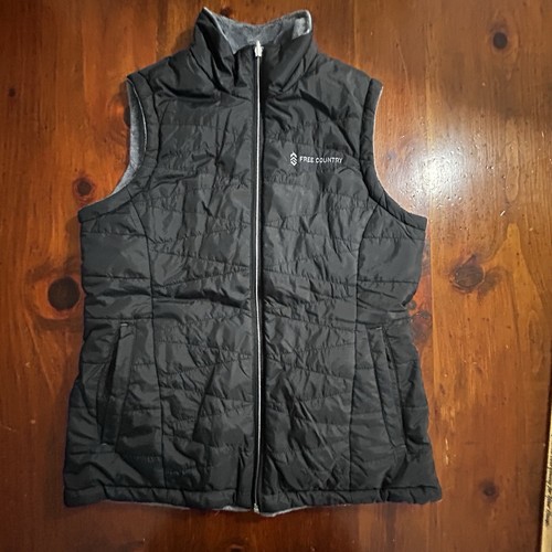 FREE COUNTRY Insulated Fur Fleece Lined VEST S REVERSIBLE Black Gray Puffer Zip - Picture 12 of 17