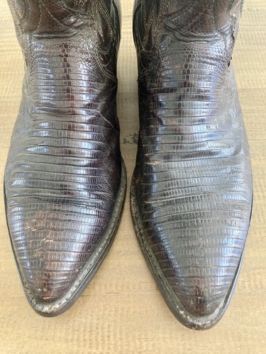 Vintage Dan Post Teju Lizard Skin Brown Cowboy Western Boots - Size 10D Men - Picture 4 of 7