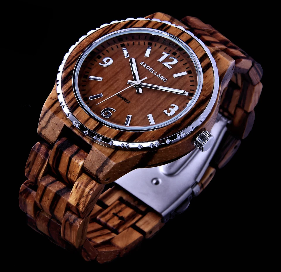 Excellanc Herren Armband Männer Uhr Zebra Holz Holzuhr braun Men Wooden Watch - Bild 4 von 4
