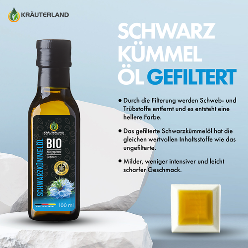 KRÄUTERLAND Bio Schwarzkümmelöl GEFILTERT 100ml, kaltgepresst vom Hersteller - Bild 5 von 11