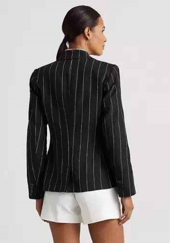 Ralph Lauren women's Black Pinstripe Linen Blazer Jacket - size 16W -retail $395 - Picture 3 of 7