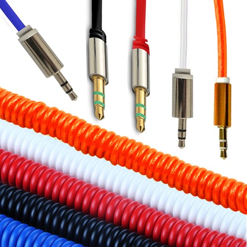 AUX Cable 3.5mm Jack Audio Auxiliary Coiled Lead - Phone Car Headsphone 1m MP3 - Picture 5 of 18
