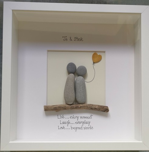 Golden wedding Pebble art picture anniversary gift engagement handmade - Picture 3 of 3