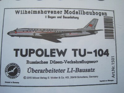 Tupolev TU-104 Flugzeug Wilhelmshavener Modellbaubogen ...