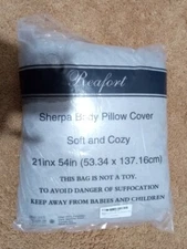 Ultra Soft Sherpa Body Pillow Cover/Case Silver Grey 21" X 54" - NEW