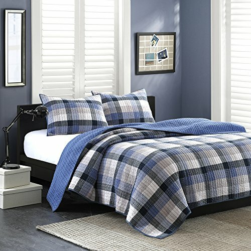 Finn full/queen bedding sets boys quilt set, green, navy, shark stripe, 5pcs. ink ivy maddox king size teen boys quilt bedding set navy black plaid 3 p