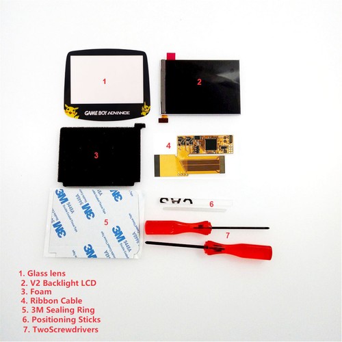 Kit luminosità schermo LCD retroilluminazione Pikaqiu Lens V2 IPS per GameBoy Advance GBA - Foto 2 di 19